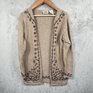 Northern Reflections Long Cardigan Womens S Embroidered Floral Wool Blend VTG
